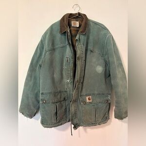 Vintage Carhartt Barn Jacket Distressed Green Blanket Lined XL